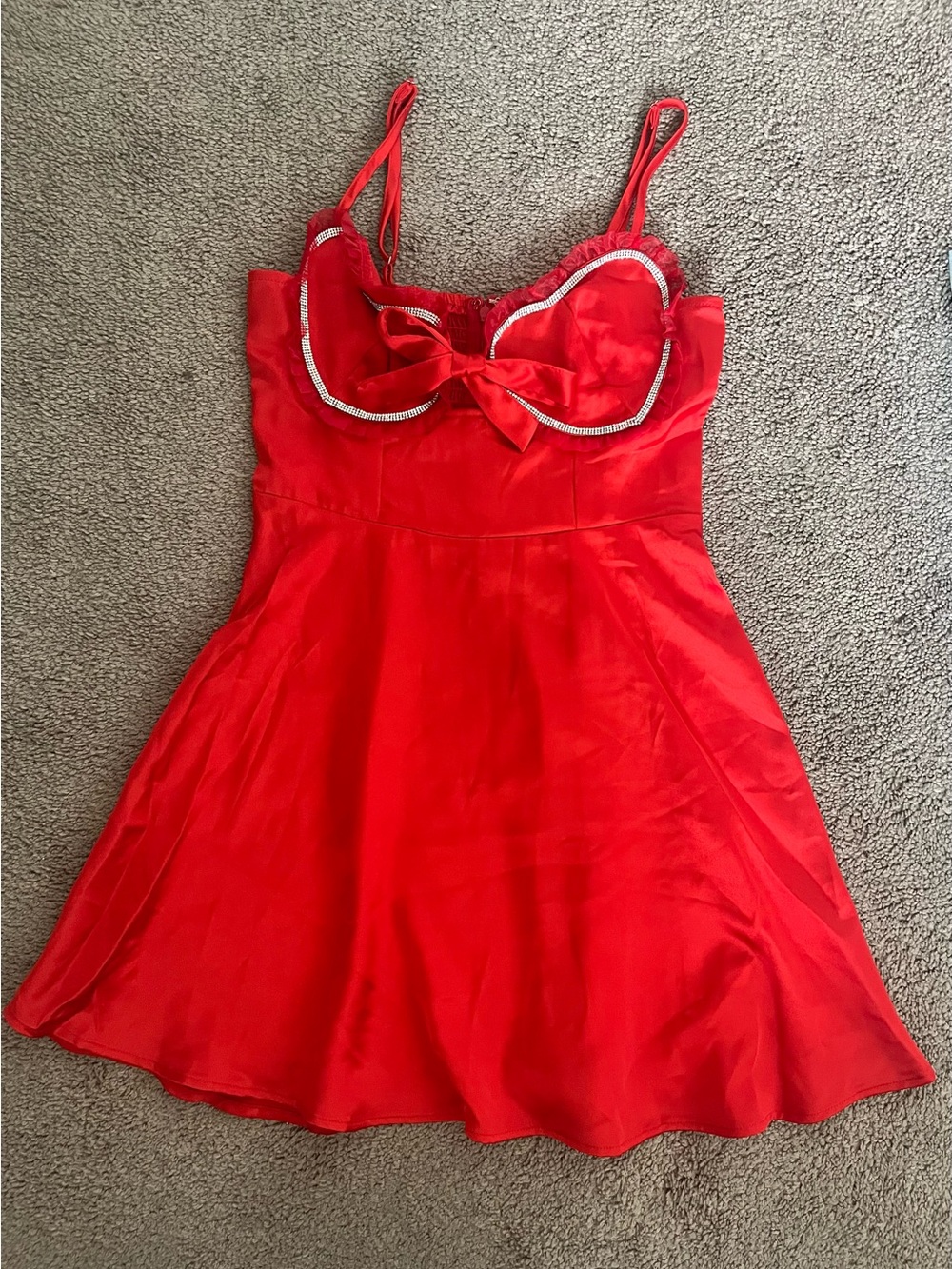 Forever 21 Red Satin Lace-Trim Slip Dress